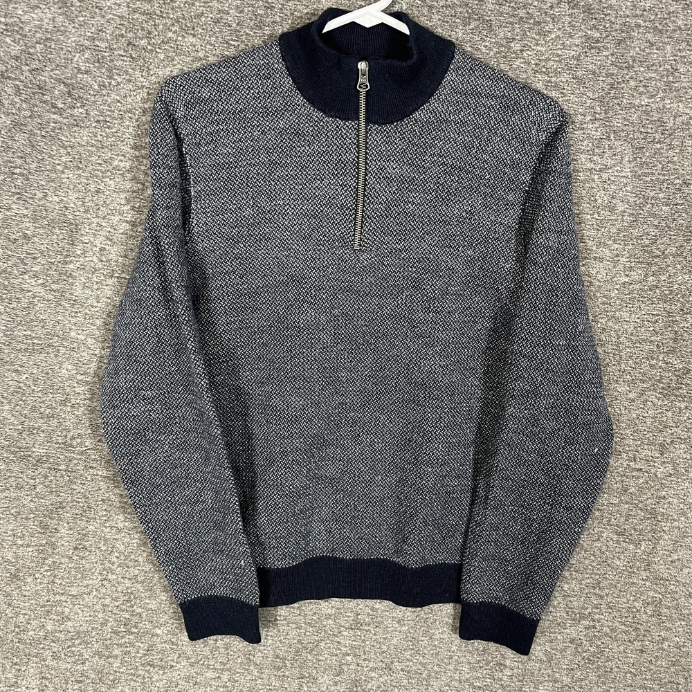 Marine Layer Sweater Mens L (FITS S/M) Gray 100% Merino Wool 1/4 Zip Mock Knit